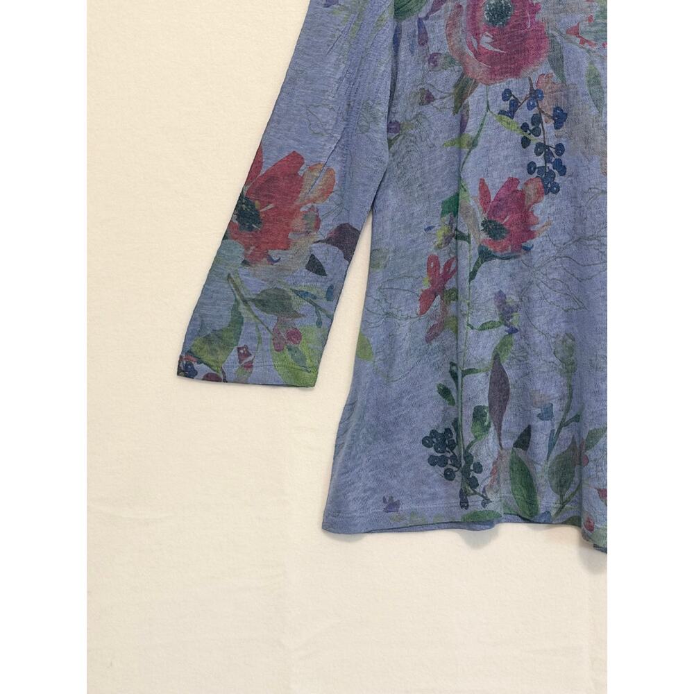 Jess & Jane Long Sleeve Floral Slub Knit Tunic Blue Womens Large Art to Wear - Picture 5 of 10